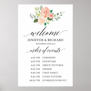 Boho blush pink floral wedding order of service poster