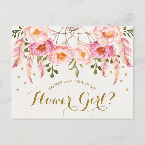Boho Blush Pink Florals Flower Girl Proposal Card