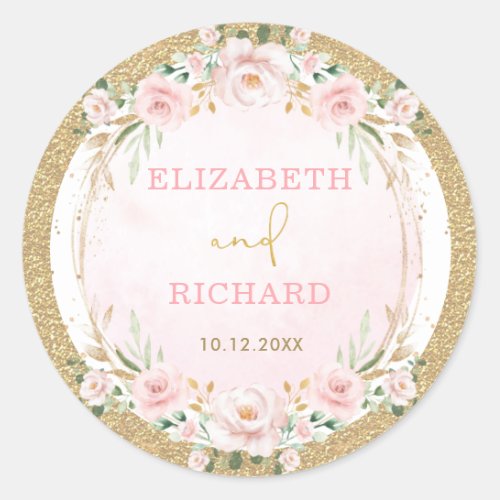Boho Blush Pink Flower Fairy Tale Wedding Favor Classic Round Sticker