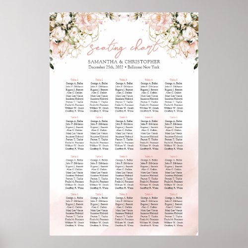 Boho blush pink flowers gold 20 tables Seating Poster