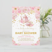 Boho Blush Pink Gold Baby Shower Tea Party Invitation (Standing Front)