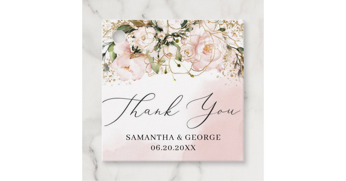 Boho Blush pink gold floral calligraphy wedding Favor Tags | Zazzle