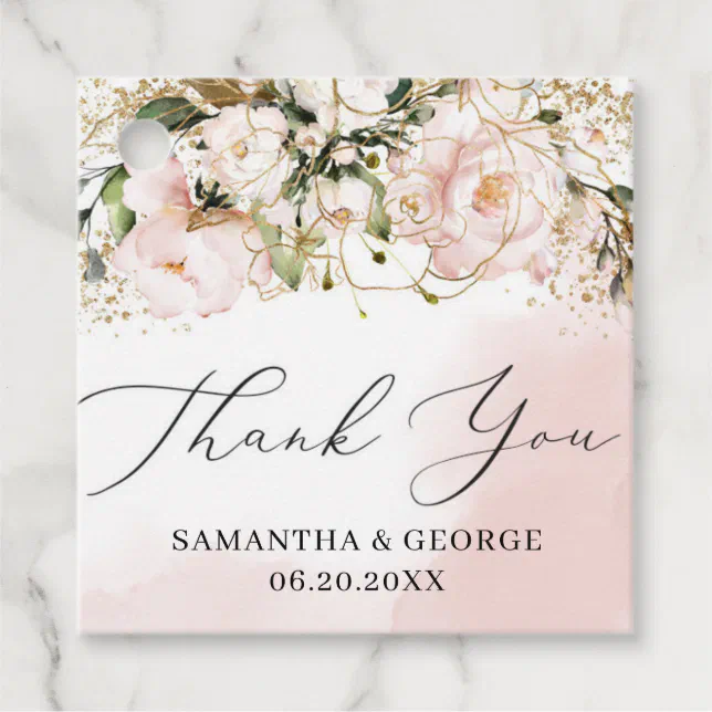 Boho Blush pink gold floral calligraphy wedding Favor Tags | Zazzle