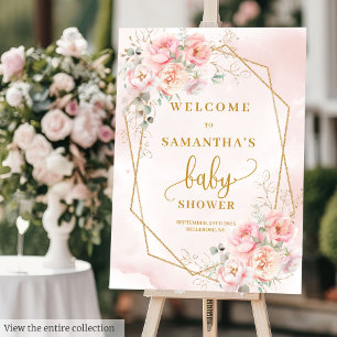 Boho Blush Pink Gold Floral Girl Baby Shower Sign