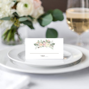 Boho Blush Pink Gold Floral Monogram Wedding Place Card
