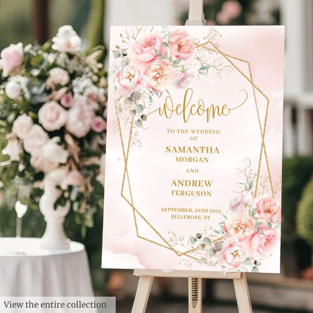 Boho Blush Pink Gold Floral Wedding Welcome Sign (Boho Blush Pink Gold Floral Wedding Welcome Sign)