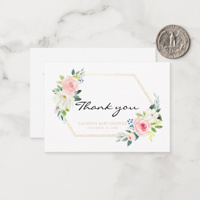 Boho Blush Pink Gold Geometric Thank you card (Front/Back In Situ)