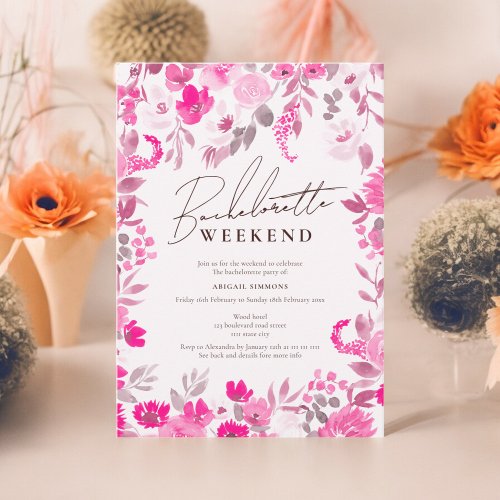Boho  blush pink hand painted bachelorette weekend invitation