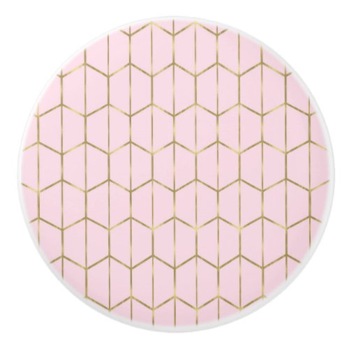 Boho Blush Pink Hexagon Gold  Geometric Glam Ceramic Knob