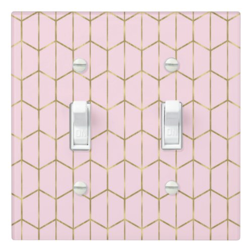 Boho Blush Pink Hexagon Gold  Geometric Glam Light Switch Cover