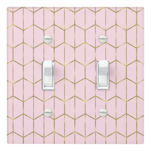 Boho Blush Pink Hexagon Gold & Geometric Glam Light Switch Cover (In Situ)