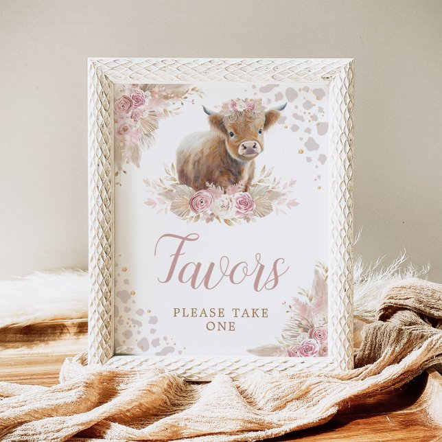 Boho Blush Pink Highland Cow Favors Sign (Creator Uploaded)