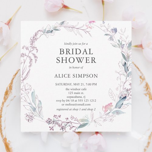 Boho Blush Pink Leaves Bridal Shower Invitation