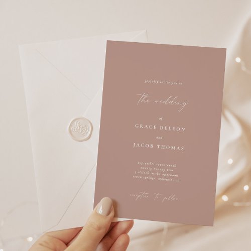 Boho Blush Pink Minimalist Wedding Invitation