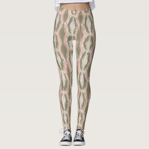 Boho Blush Pink Olive Ikat Pattern Leggings