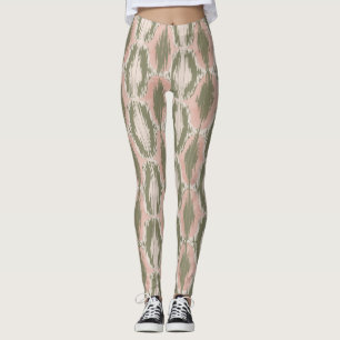 Boho Blush Pink Olive Ikat Pattern Leggings
