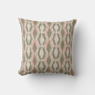 Boho Blush Pink Olive Ikat Throw Pillow