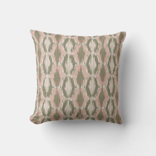Boho Blush Pink Olive Ikat Throw Pillow