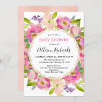 Boho blush pink pastel baby shower girl invitation