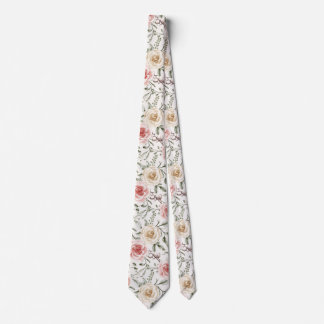 Boho Blush Pink Peach Cream Floral Botanical Neck Tie