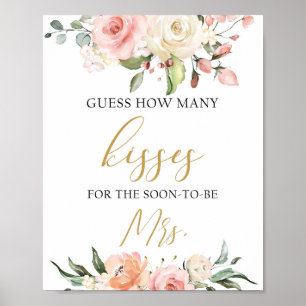 Boho blush pink peach floral how many kisses sign