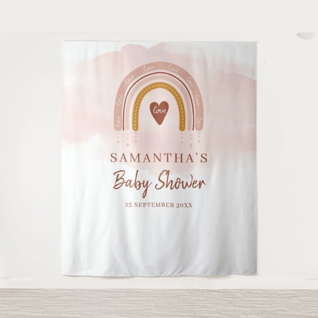 Boho Blush Pink Rainbow Baby Shower Party Backdrop (Front)