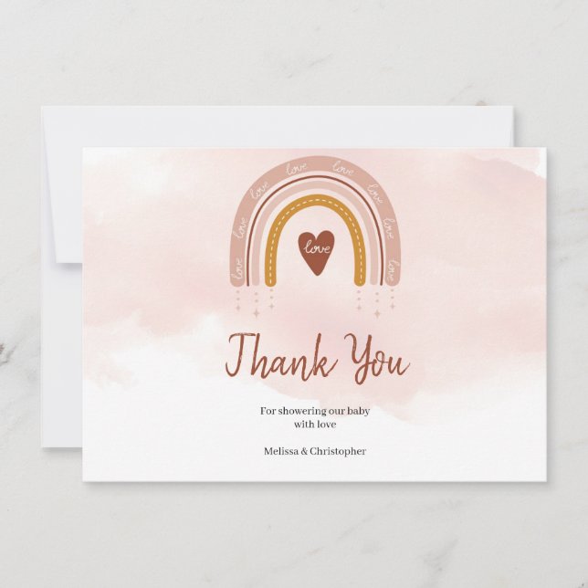 Boho Blush Pink Rainbow Baby Shower Thank You  (Front)