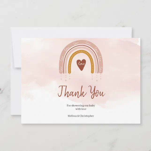 Boho Blush Pink Rainbow Baby Shower Thank You | Zazzle