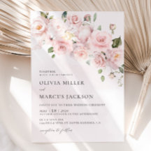 Boho Blush Pink Rose Floral Wedding Invitation