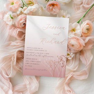 Boho Blush Pink Rose Gold Wildflower Wedding Foil Invitation