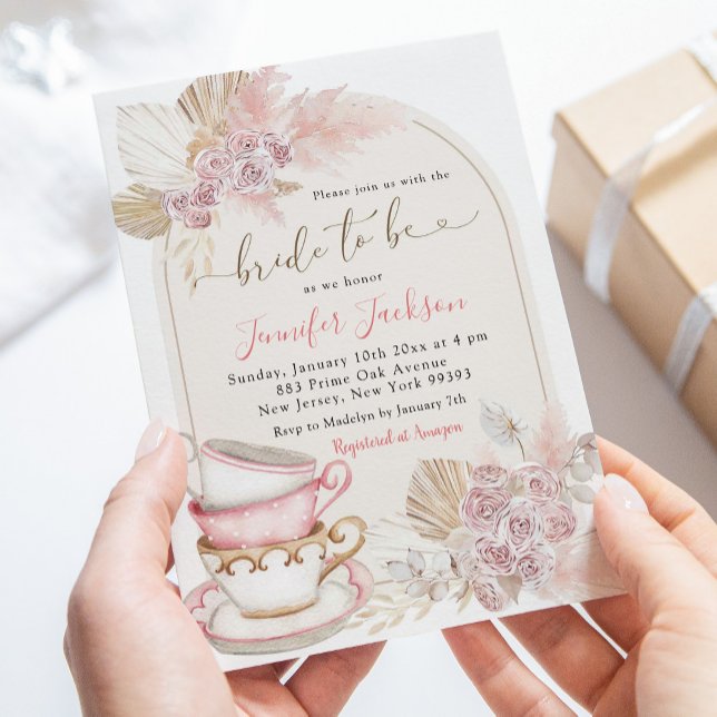 Boho Blush Pink Roses Bride to Be Bridal Tea Party Invitation (Creator Uploaded)