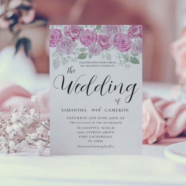 Boho Blush Pink Roses & Calligraphy Wedding Invitation (Creator Uploaded)