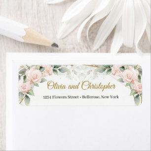 Boho blush pink roses eucalyptus gold frame label