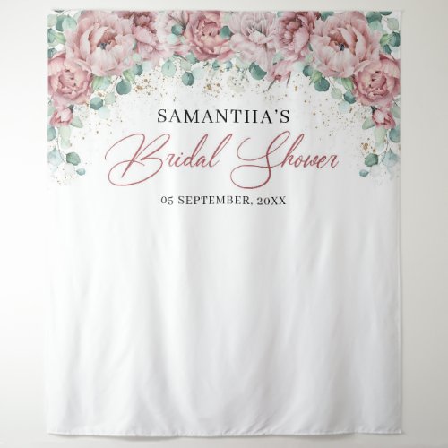 Boho blush pink roses floral gold bridal shower tapestry