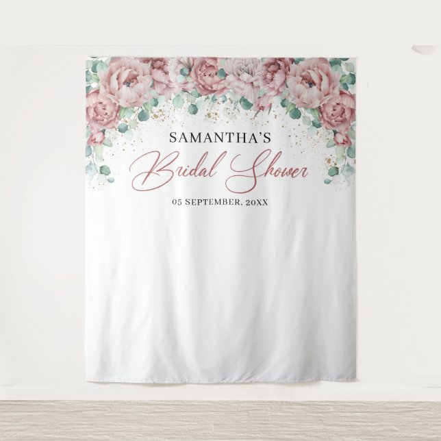 Boho blush pink roses floral gold bridal shower tapestry (Front)