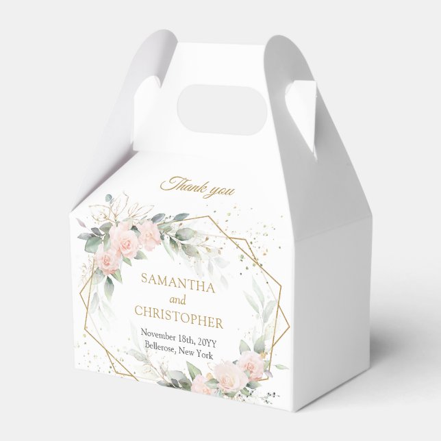 Boho blush pink roses flowers greenery wedding favor boxes (Front Side)