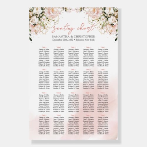 Boho blush pink roses gold 20 tables Seating Chart Foam Board