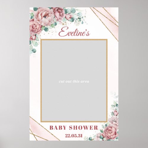 Boho blush pink roses gold baby shower photo prop poster