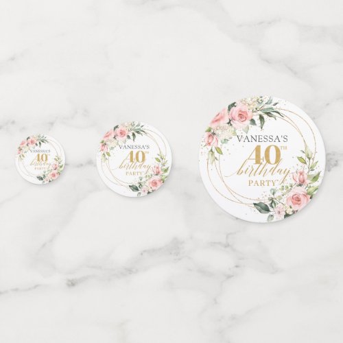 Boho blush pink roses gold glitter 40th birthday confetti