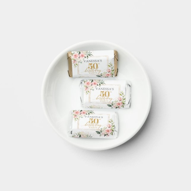 Boho blush pink roses gold glitter 50th birthday hershey's miniatures (Plate)