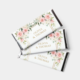 Boho blush pink roses gold glitter eucalyptus hershey bar favors
