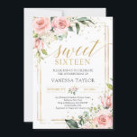 Boho blush pink roses gold glitter green sweet 16 invitation<br><div class="desc">Get ready to celebrate in style! Our bohemian-inspired sweet 16 invitation is the perfect way to set the tone for an unforgettable night. Blush pink roses and lush greenery mingle with gold glitter accents, creating a whimsical and romantic vibe that will leave your guests swooning. Our custom invitation design features...</div>