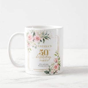 Boho blush pink roses gold sage 50th birthday coffee mug