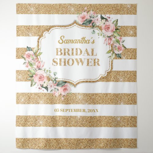 Boho Blush pink roses gold stripes Bridal Shower Tapestry