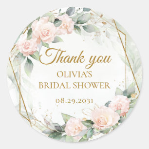 Boho blush pink roses greenery and gold frame classic round sticker