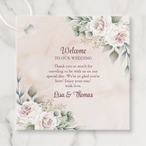 Boho Blush Pink Roses Wedding Welcome Favor Tags