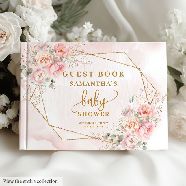 Boho blush pink sage floral gold glitter guest boo guest book (Boho blush pink sage floral gold glitter guest book)