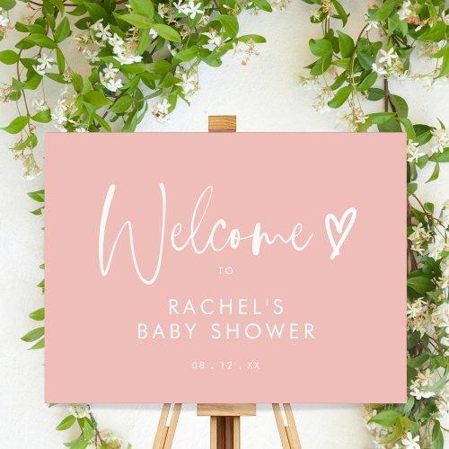 Boho Blush Pink Script Baby Shower Welcome Sign