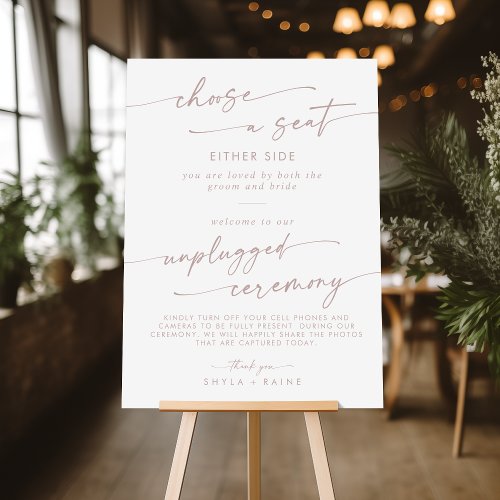 Boho Blush Pink Seat Unplugged Ceremony Sign