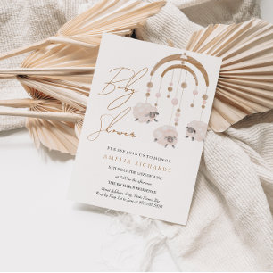 Boho Blush Pink Sheep Mobile Baby Shower Invitation